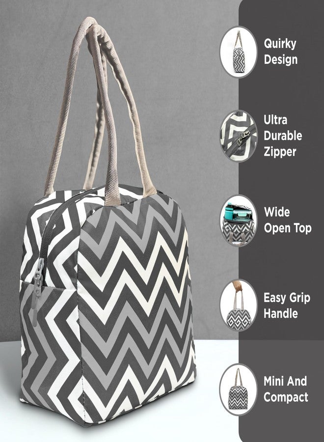 Allo Lunch Bag for Office, School & College, Washable Unisex Tiffin Bag for Men, Women & Kids, Lightweight, Leakproof, Water and Dust Resistant Multipurpose Lunch Bag, 5 litres, Grey Chevron - Image 4